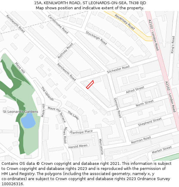 15A, KENILWORTH ROAD, ST LEONARDS-ON-SEA, TN38 0JD: Location map and indicative extent of plot