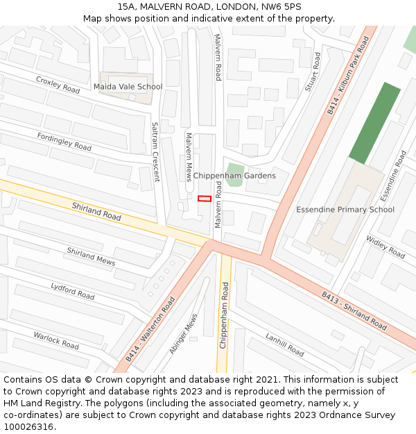 15A, MALVERN ROAD, LONDON, NW6 5PS: Location map and indicative extent of plot