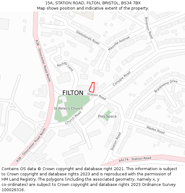 15A, STATION ROAD, FILTON, BRISTOL, BS34 7BX: Location map and indicative extent of plot