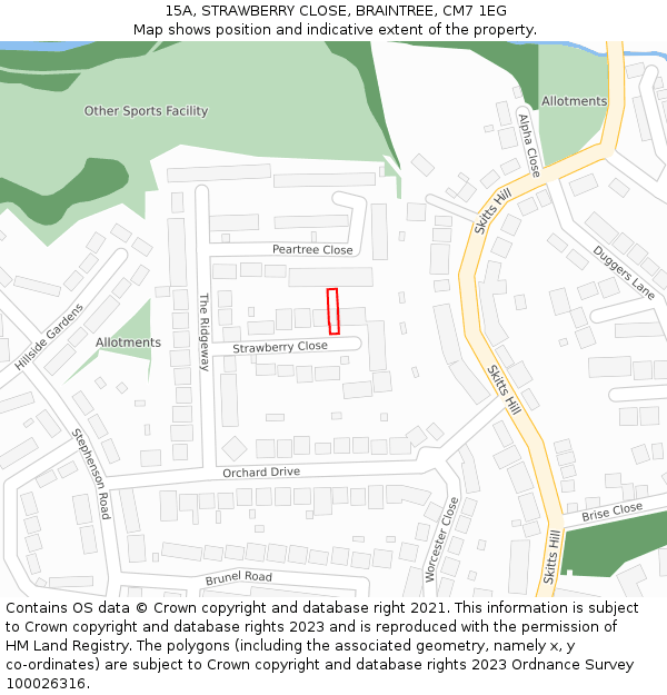 15A, STRAWBERRY CLOSE, BRAINTREE, CM7 1EG: Location map and indicative extent of plot
