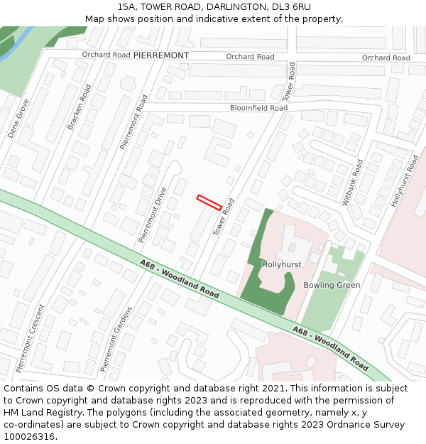 15A, TOWER ROAD, DARLINGTON, DL3 6RU: Location map and indicative extent of plot