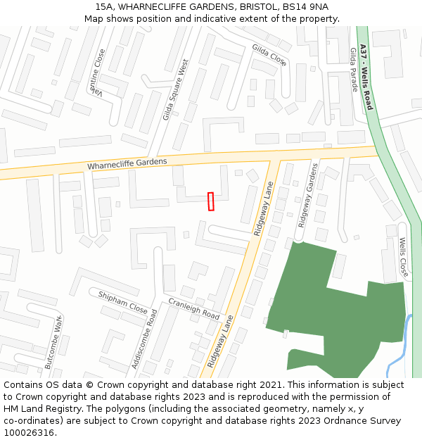 15A, WHARNECLIFFE GARDENS, BRISTOL, BS14 9NA: Location map and indicative extent of plot