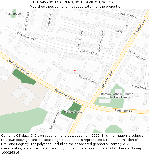 15A, WIMPSON GARDENS, SOUTHAMPTON, SO16 9ES: Location map and indicative extent of plot