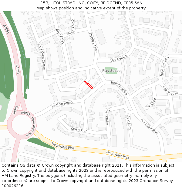 15B, HEOL STRADLING, COITY, BRIDGEND, CF35 6AN: Location map and indicative extent of plot