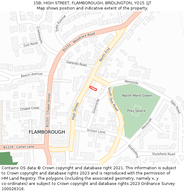 15B, HIGH STREET, FLAMBOROUGH, BRIDLINGTON, YO15 1JT: Location map and indicative extent of plot