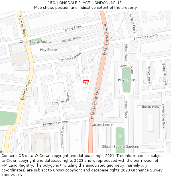 15C, LONSDALE PLACE, LONDON, N1 1EL: Location map and indicative extent of plot