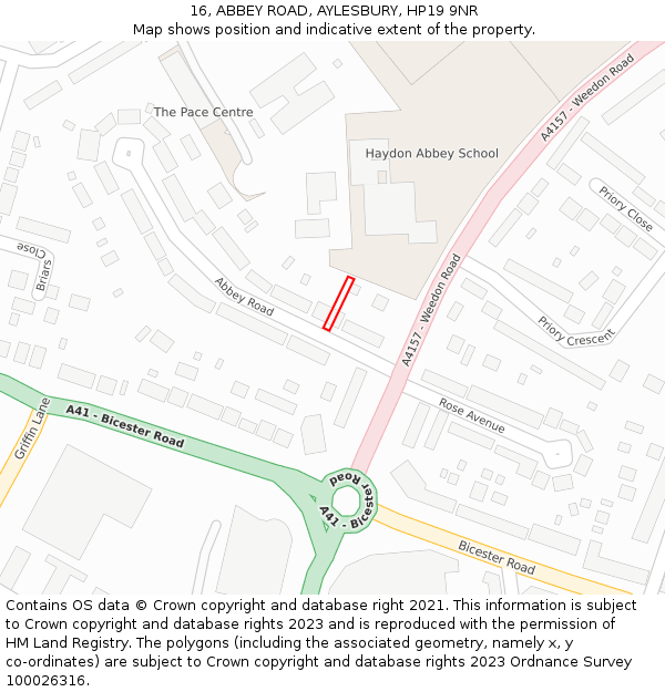 16, ABBEY ROAD, AYLESBURY, HP19 9NR: Location map and indicative extent of plot