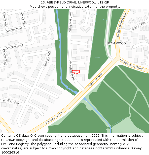 16, ABBEYFIELD DRIVE, LIVERPOOL, L12 0JP: Location map and indicative extent of plot