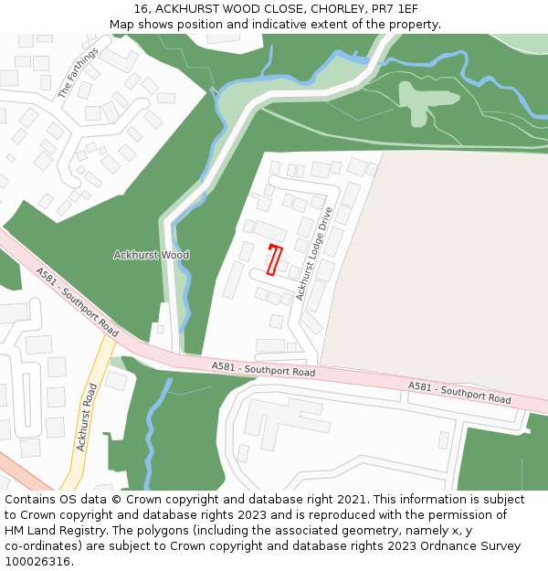 16, ACKHURST WOOD CLOSE, CHORLEY, PR7 1EF: Location map and indicative extent of plot