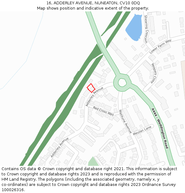 16, ADDERLEY AVENUE, NUNEATON, CV10 0DQ: Location map and indicative extent of plot