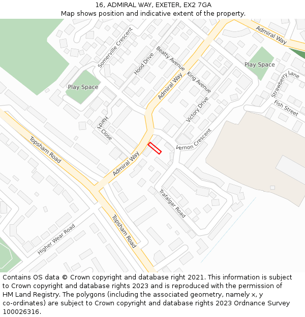 16, ADMIRAL WAY, EXETER, EX2 7GA: Location map and indicative extent of plot