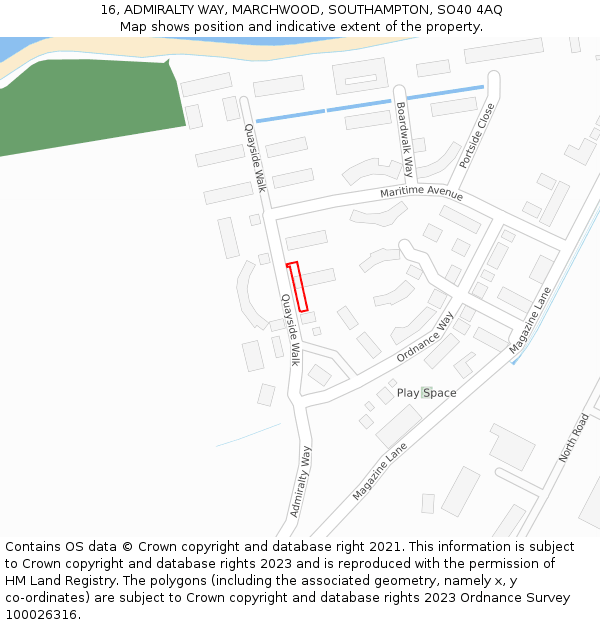 16, ADMIRALTY WAY, MARCHWOOD, SOUTHAMPTON, SO40 4AQ: Location map and indicative extent of plot