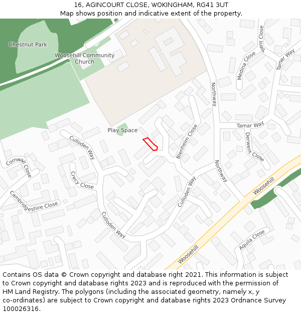 16, AGINCOURT CLOSE, WOKINGHAM, RG41 3UT: Location map and indicative extent of plot