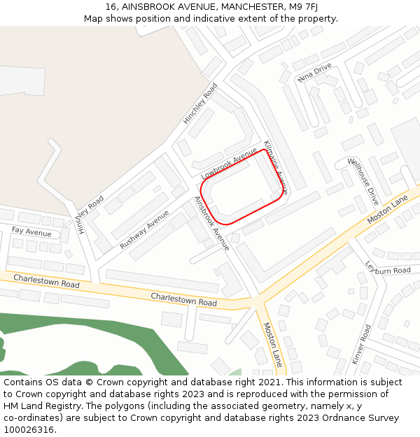 16, AINSBROOK AVENUE, MANCHESTER, M9 7FJ: Location map and indicative extent of plot