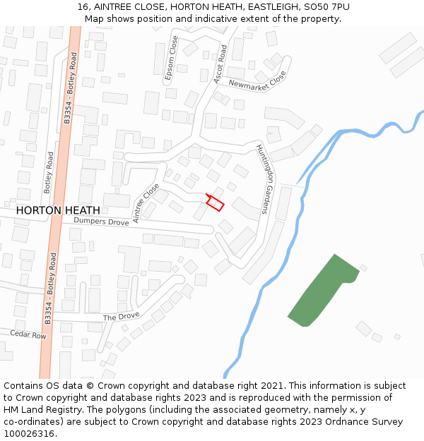 16, AINTREE CLOSE, HORTON HEATH, EASTLEIGH, SO50 7PU: Location map and indicative extent of plot