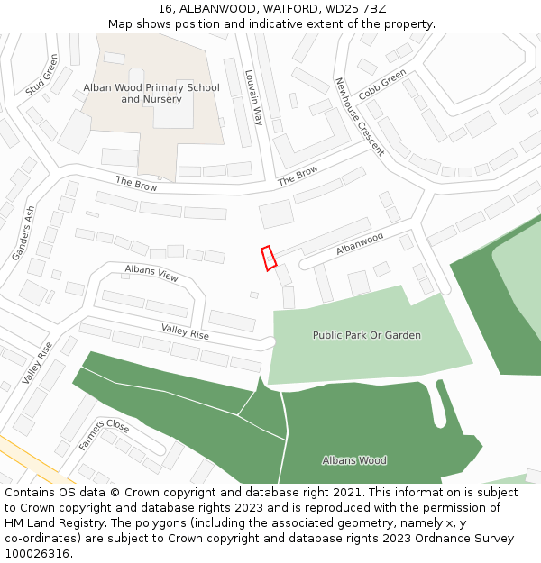 16, ALBANWOOD, WATFORD, WD25 7BZ: Location map and indicative extent of plot