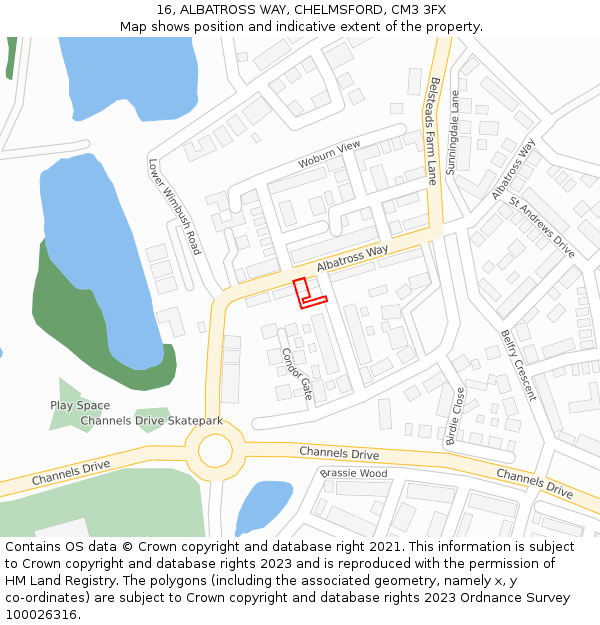 16, ALBATROSS WAY, CHELMSFORD, CM3 3FX: Location map and indicative extent of plot
