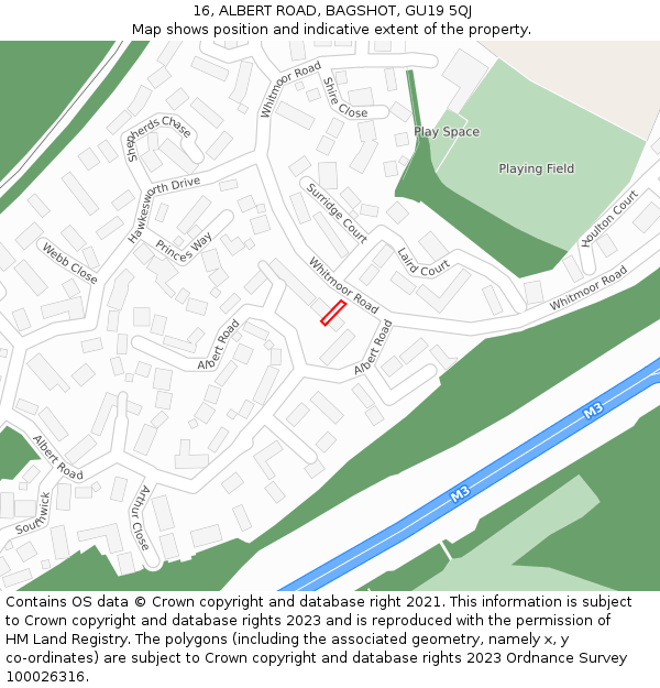 16, ALBERT ROAD, BAGSHOT, GU19 5QJ: Location map and indicative extent of plot