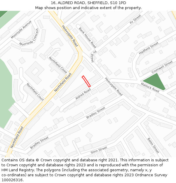 16, ALDRED ROAD, SHEFFIELD, S10 1PD: Location map and indicative extent of plot