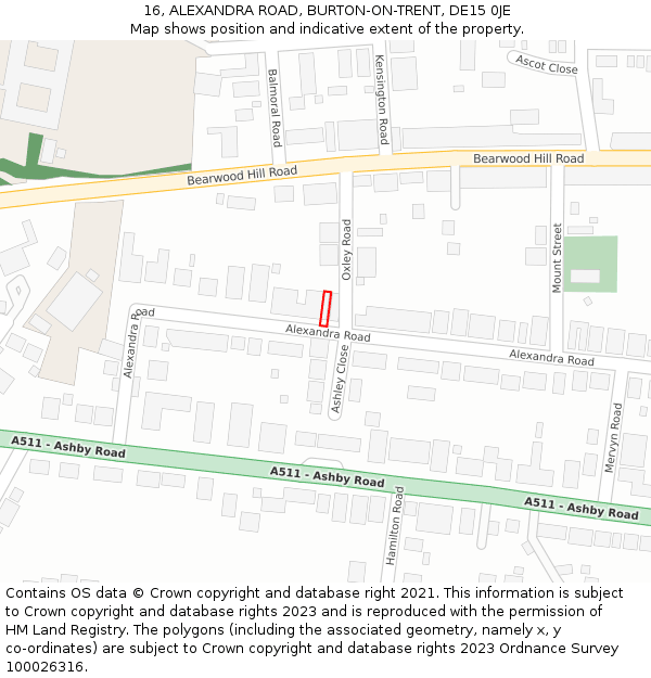 16, ALEXANDRA ROAD, BURTON-ON-TRENT, DE15 0JE: Location map and indicative extent of plot