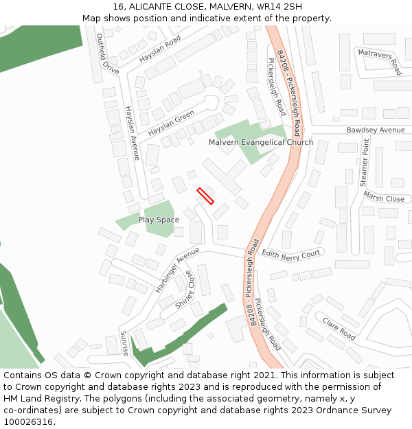16, ALICANTE CLOSE, MALVERN, WR14 2SH: Location map and indicative extent of plot