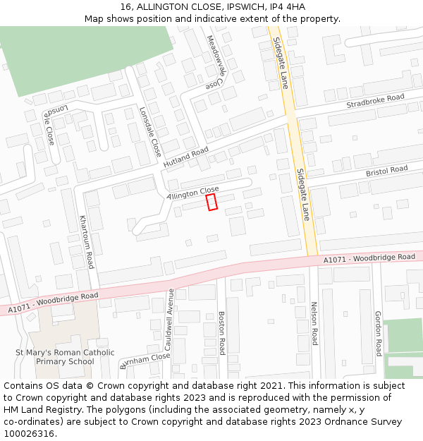 16, ALLINGTON CLOSE, IPSWICH, IP4 4HA: Location map and indicative extent of plot
