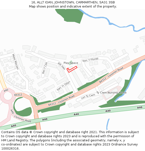 16, ALLT IOAN, JOHNSTOWN, CARMARTHEN, SA31 3SB: Location map and indicative extent of plot