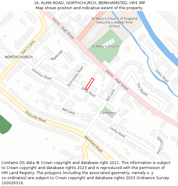 16, ALMA ROAD, NORTHCHURCH, BERKHAMSTED, HP4 3RF: Location map and indicative extent of plot