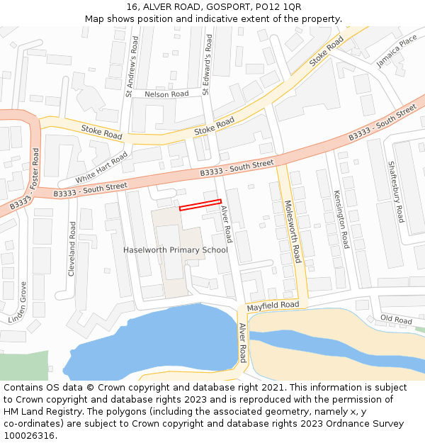 16, ALVER ROAD, GOSPORT, PO12 1QR: Location map and indicative extent of plot