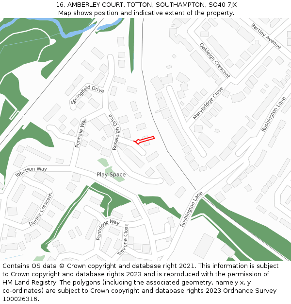 16, AMBERLEY COURT, TOTTON, SOUTHAMPTON, SO40 7JX: Location map and indicative extent of plot