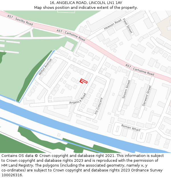 16, ANGELICA ROAD, LINCOLN, LN1 1AY: Location map and indicative extent of plot