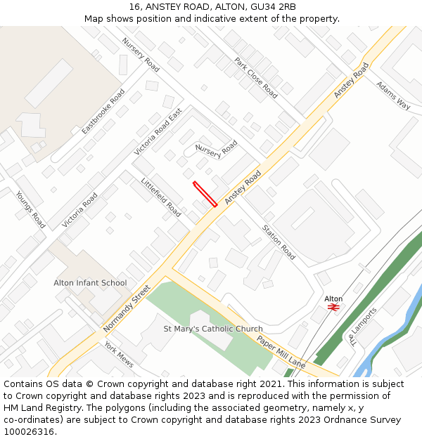 16, ANSTEY ROAD, ALTON, GU34 2RB: Location map and indicative extent of plot
