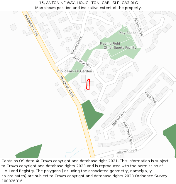 16, ANTONINE WAY, HOUGHTON, CARLISLE, CA3 0LG: Location map and indicative extent of plot