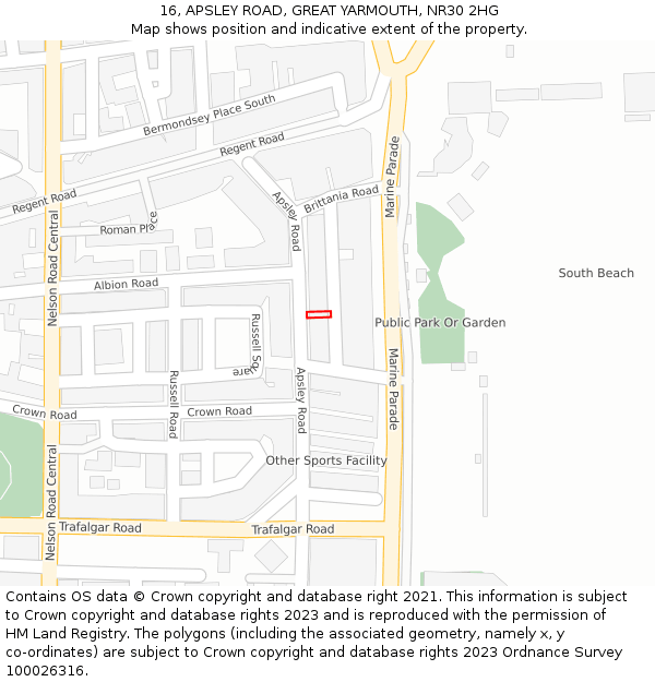 16, APSLEY ROAD, GREAT YARMOUTH, NR30 2HG: Location map and indicative extent of plot