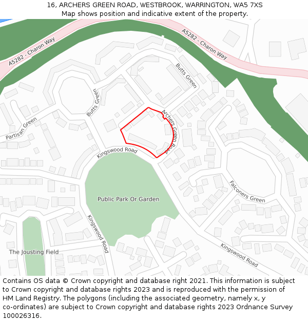 16, ARCHERS GREEN ROAD, WESTBROOK, WARRINGTON, WA5 7XS: Location map and indicative extent of plot