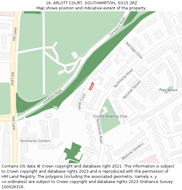 16, ARLOTT COURT, SOUTHAMPTON, SO15 2RZ: Location map and indicative extent of plot