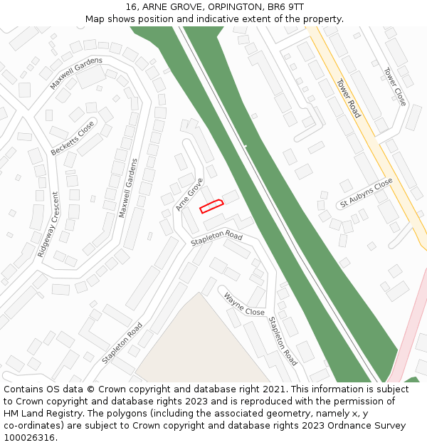 16, ARNE GROVE, ORPINGTON, BR6 9TT: Location map and indicative extent of plot
