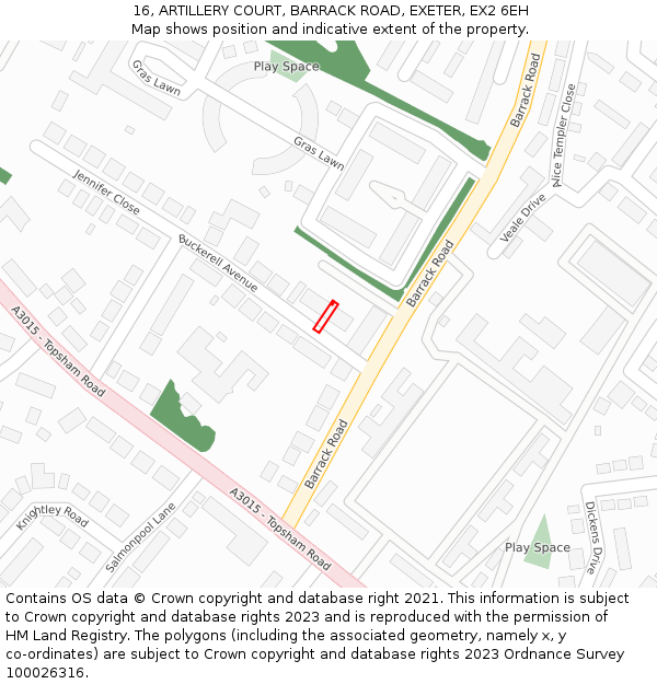 16, ARTILLERY COURT, BARRACK ROAD, EXETER, EX2 6EH: Location map and indicative extent of plot