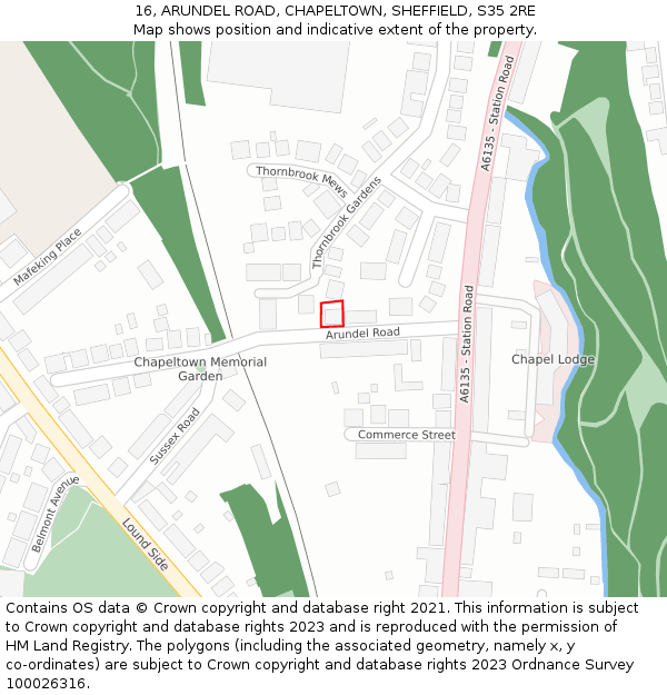 16, ARUNDEL ROAD, CHAPELTOWN, SHEFFIELD, S35 2RE: Location map and indicative extent of plot
