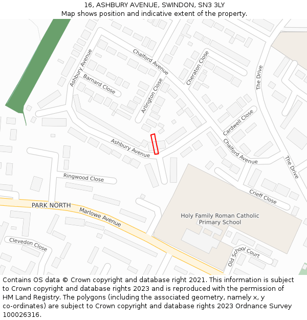 16, ASHBURY AVENUE, SWINDON, SN3 3LY: Location map and indicative extent of plot