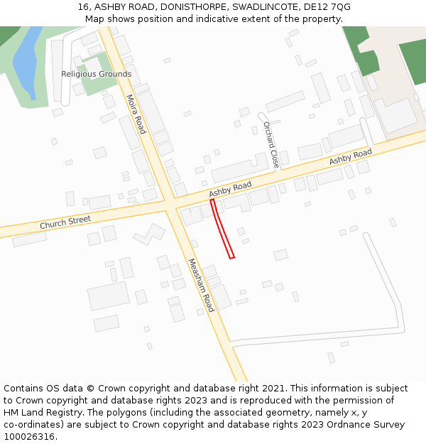 16, ASHBY ROAD, DONISTHORPE, SWADLINCOTE, DE12 7QG: Location map and indicative extent of plot