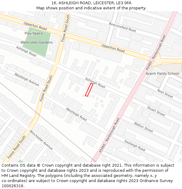 16, ASHLEIGH ROAD, LEICESTER, LE3 0FA: Location map and indicative extent of plot