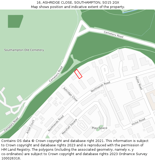 16, ASHRIDGE CLOSE, SOUTHAMPTON, SO15 2GX: Location map and indicative extent of plot