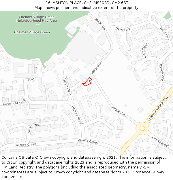 16, ASHTON PLACE, CHELMSFORD, CM2 6ST: Location map and indicative extent of plot