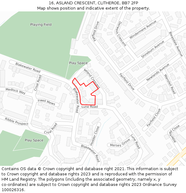 16, ASLAND CRESCENT, CLITHEROE, BB7 2FP: Location map and indicative extent of plot