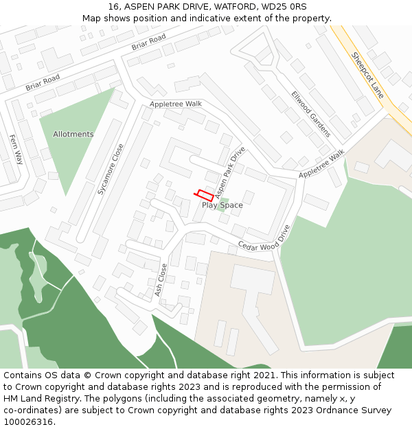 16, ASPEN PARK DRIVE, WATFORD, WD25 0RS: Location map and indicative extent of plot