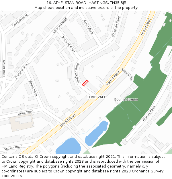 16, ATHELSTAN ROAD, HASTINGS, TN35 5JB: Location map and indicative extent of plot