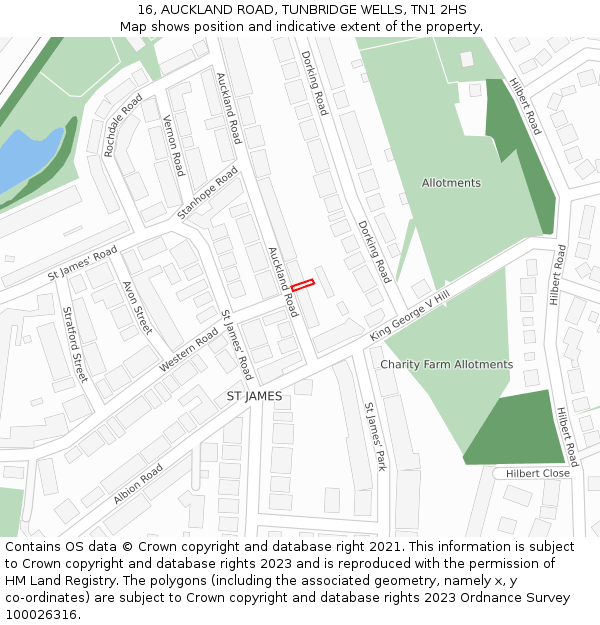 16, AUCKLAND ROAD, TUNBRIDGE WELLS, TN1 2HS: Location map and indicative extent of plot