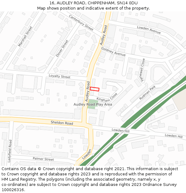 16, AUDLEY ROAD, CHIPPENHAM, SN14 0DU: Location map and indicative extent of plot
