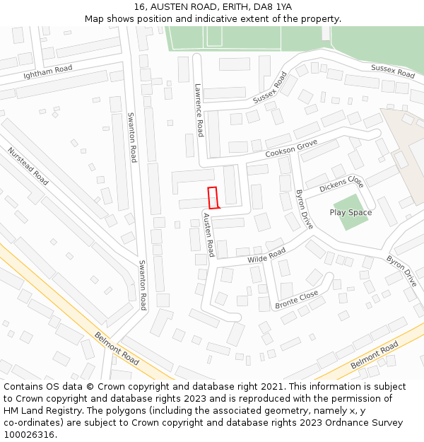 16, AUSTEN ROAD, ERITH, DA8 1YA: Location map and indicative extent of plot